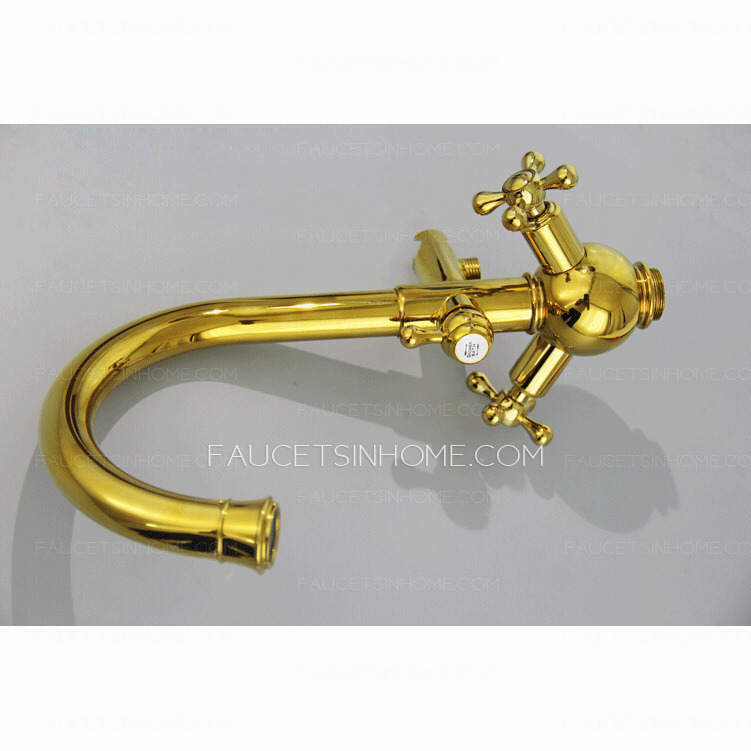 Vintage Freestanding Gold Bathtub Cross Handle Shower Faucet