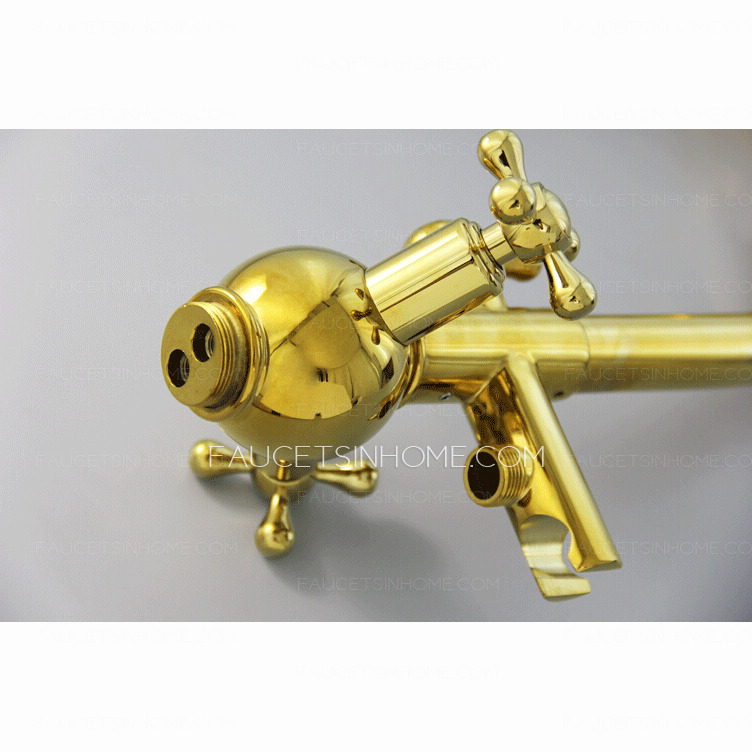 Vintage Freestanding Gold Bathtub Cross Handle Shower Faucet