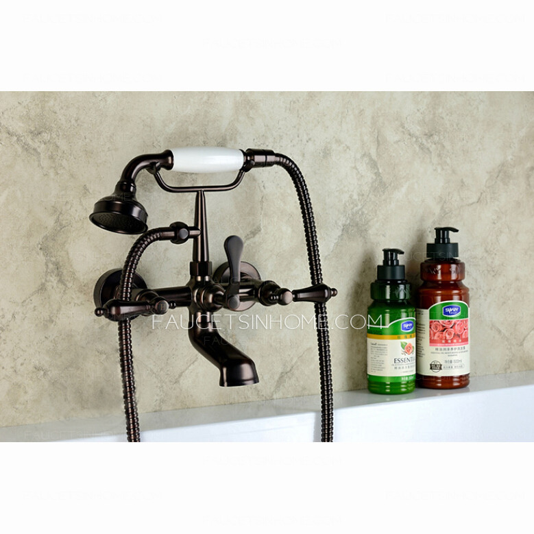 Vintage Black Polished Brass Wall Mount Bathtub Shower Faucet