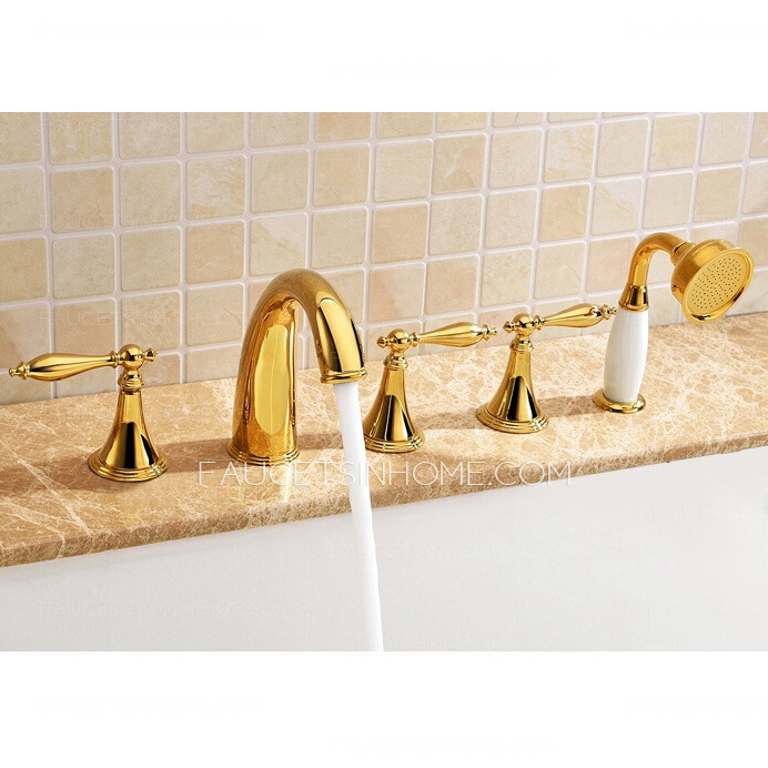 Vintage Golden Five Hole Sidespray Roman Bathtub Shower Faucet