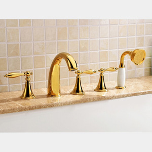 Vintage Golden Five Hole Sidespray Roman Bathtub Shower Faucet