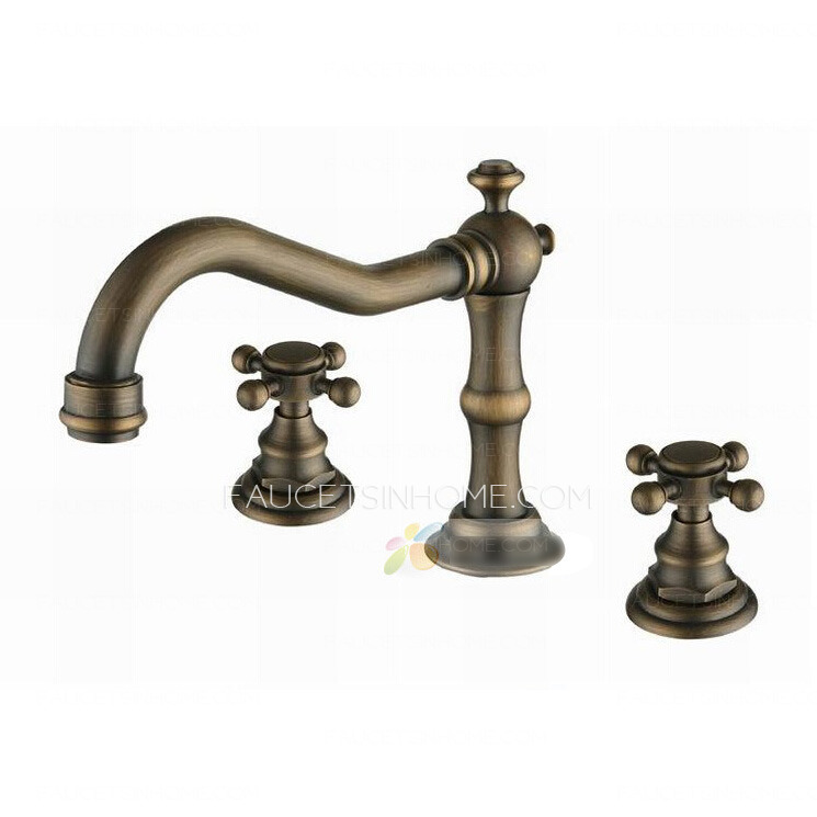 Antique Bronze Cross Handle Five Hole Bathtub Shower Faucet