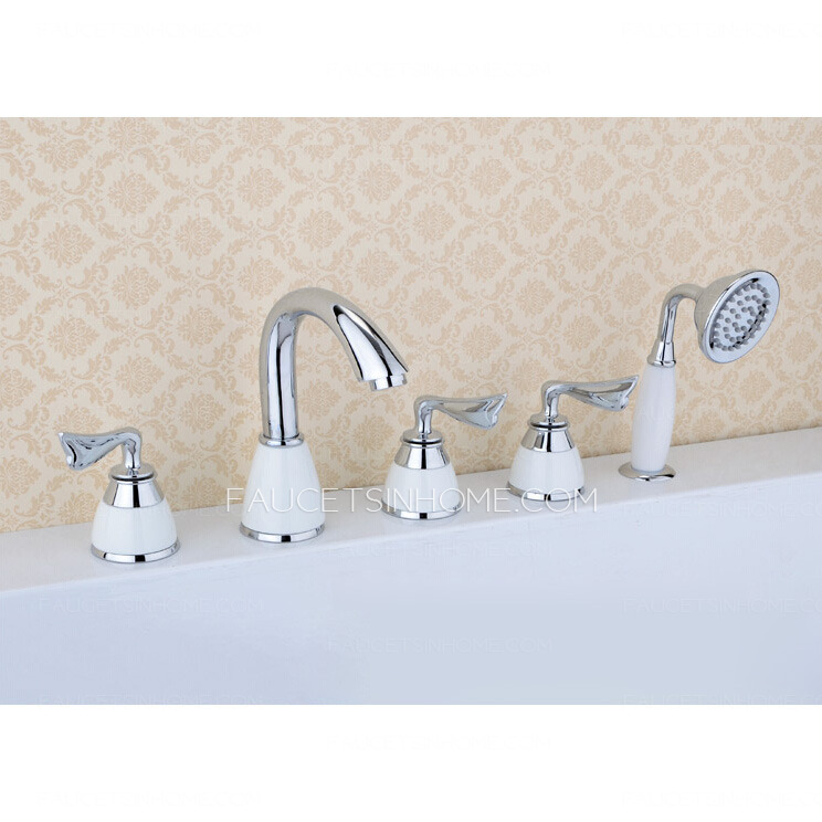 Antique White Ceramic Handle Side Spray Bathtub Shower Faucet