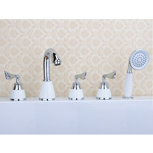 Antique White Ceramic Handle Side Spray Bathtub Shower Faucet