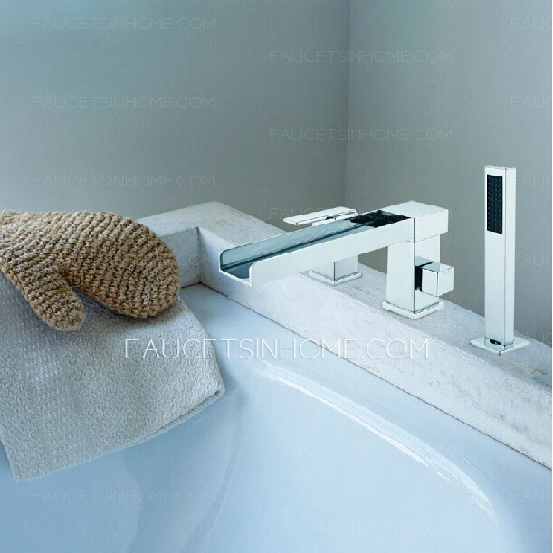 Modern Side Spray Three Hole Waterfall Bathtub Shower Faucet