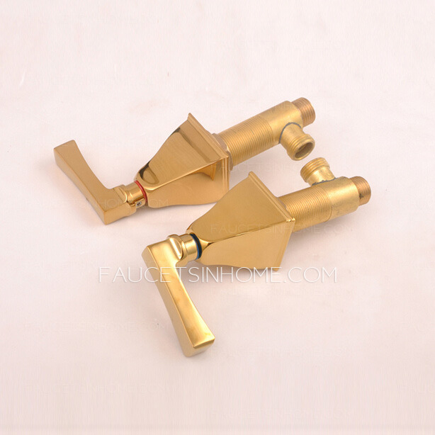 Modern Golden Three Hole Two Handles Roman Bathtub Faucet