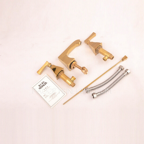 Modern Golden Three Hole Two Handles Roman Bathtub Faucet