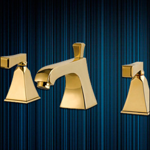 Modern Golden Three Hole Two Handles Roman Bathtub Faucet