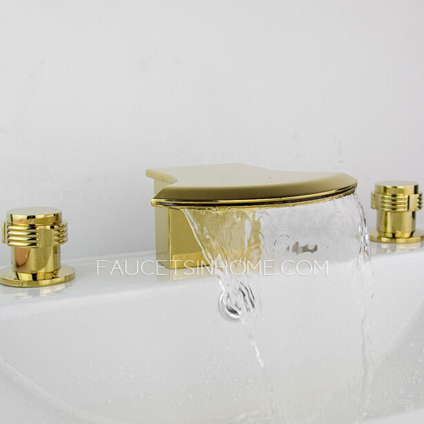 Modern Waterfall Gold Three Hole Roman Bathtub Faucet