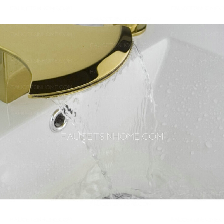 Modern Waterfall Gold Three Hole Roman Bathtub Faucet