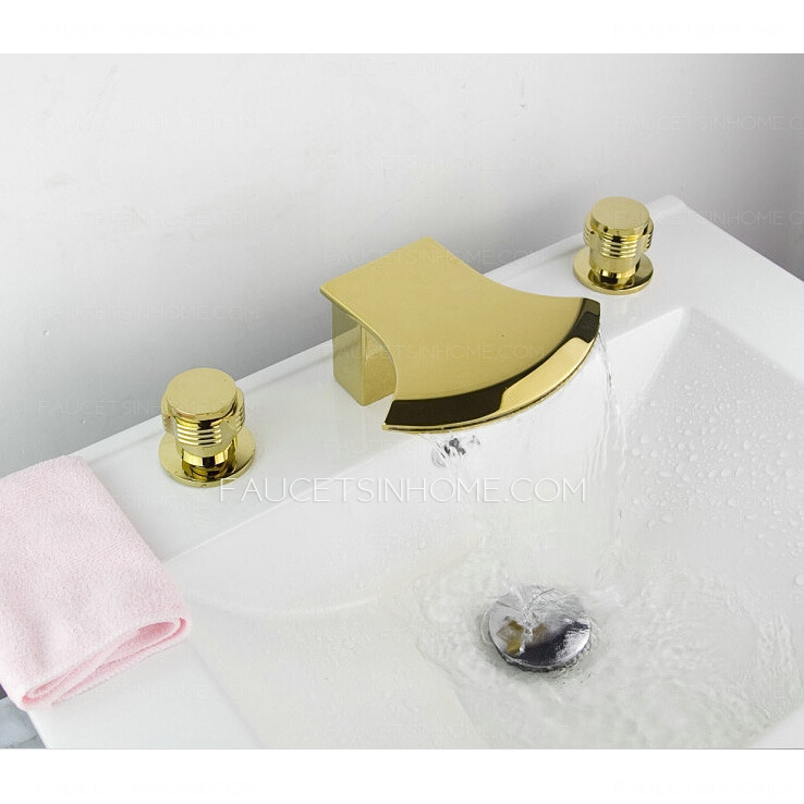 Modern Waterfall Gold Three Hole Roman Bathtub Faucet