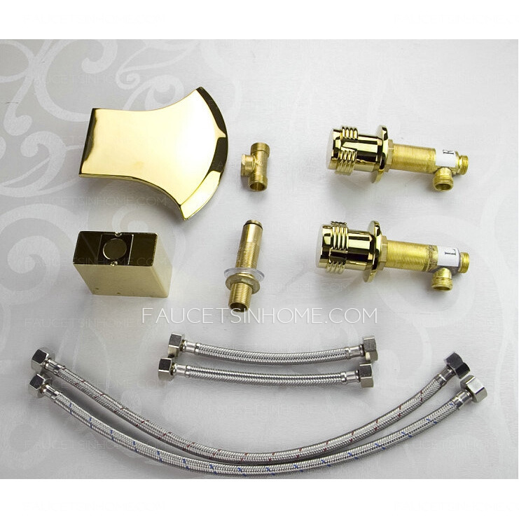 Modern Waterfall Gold Three Hole Roman Bathtub Faucet