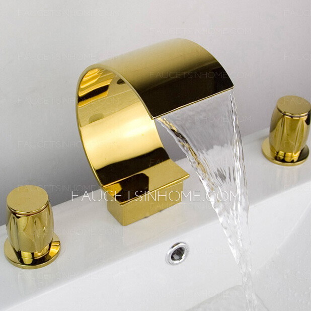 Cool Gold Waterfall Three Hole Roman Bathtub Faucet