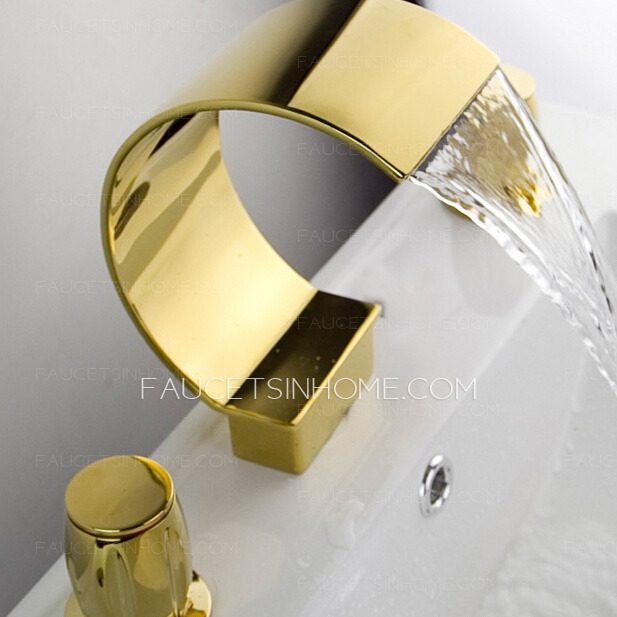 Cool Gold Waterfall Three Hole Roman Bathtub Faucet