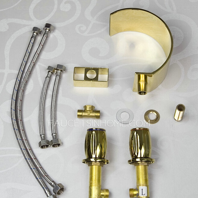 Cool Gold Waterfall Three Hole Roman Bathtub Faucet