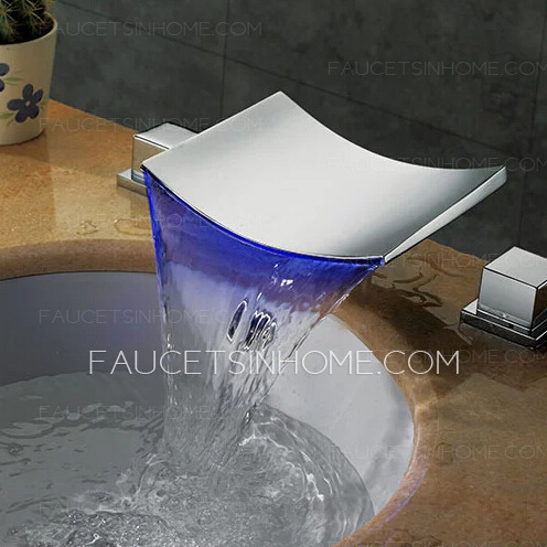 Modern Three Hole Waterfall LED Faucet For Bathroom Sink 