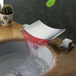 Modern Three Hole Waterfall LED Faucet For Bathroom Sink 
