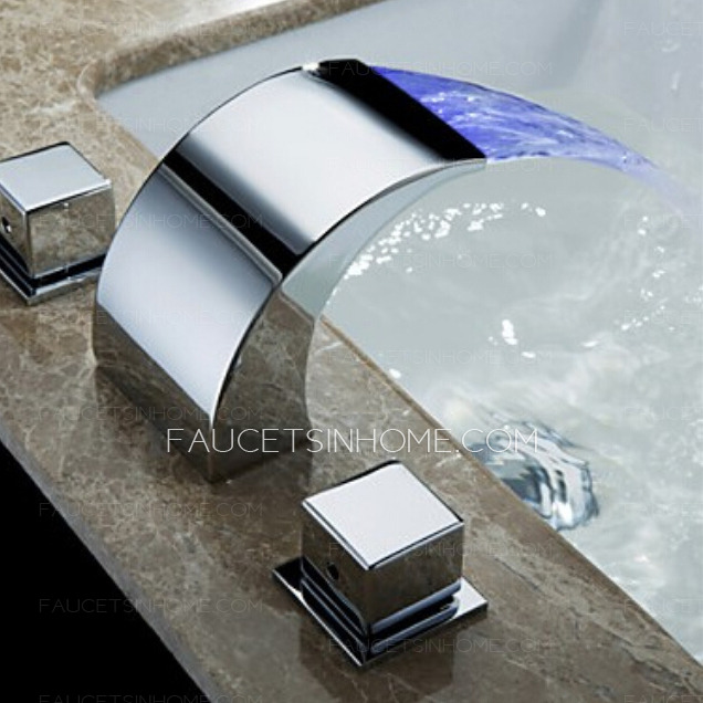 Discount Bend Waterfall Three Hole LED Faucet For Bathroom