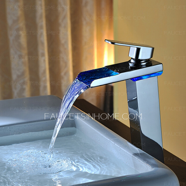 Modern Waterfall Tall Vessel Mount LED Bathroom Sink Faucet