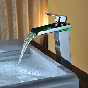 Modern Waterfall Tall Vessel Mount LED Bathroom Sink Faucet