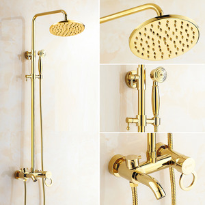 Antique Gold Exposed Brass Wall Mount Shower Faucet