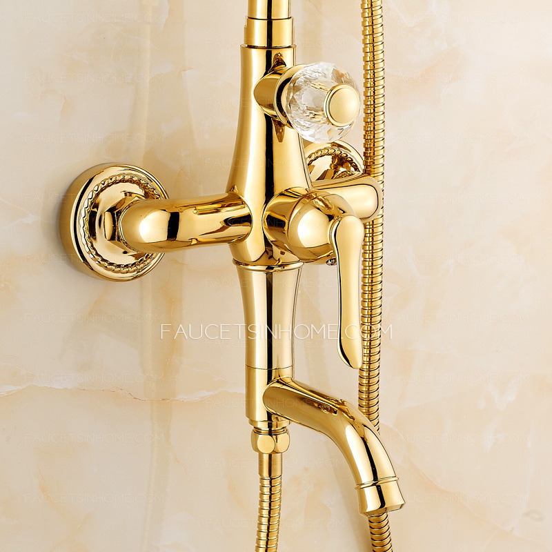 Antique Gold Outdoor Shower Faucet With Top Shower