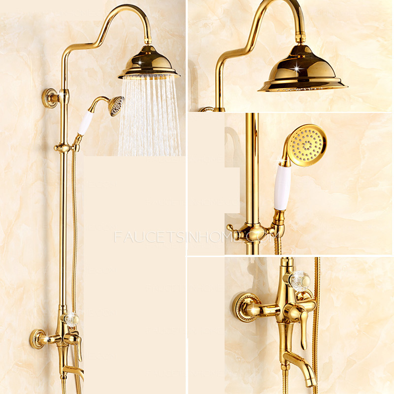 Antique Gold Outdoor Shower Faucet With Top Shower