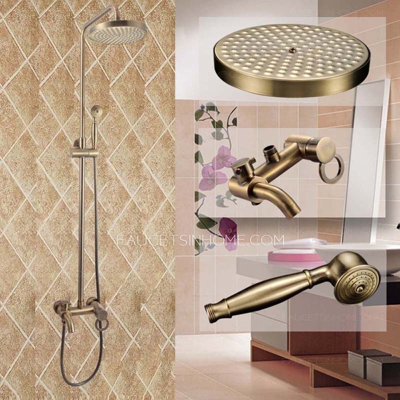 Antique Brass Wall Mount Outside Bathroom Shower Faucet