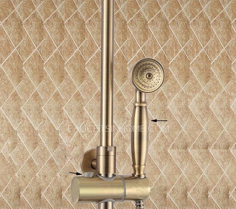 Antique Brass Wall Mount Outside Bathroom Shower Faucet