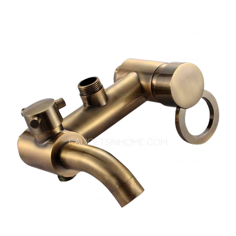 Antique Brass Wall Mount Outside Bathroom Shower Faucet