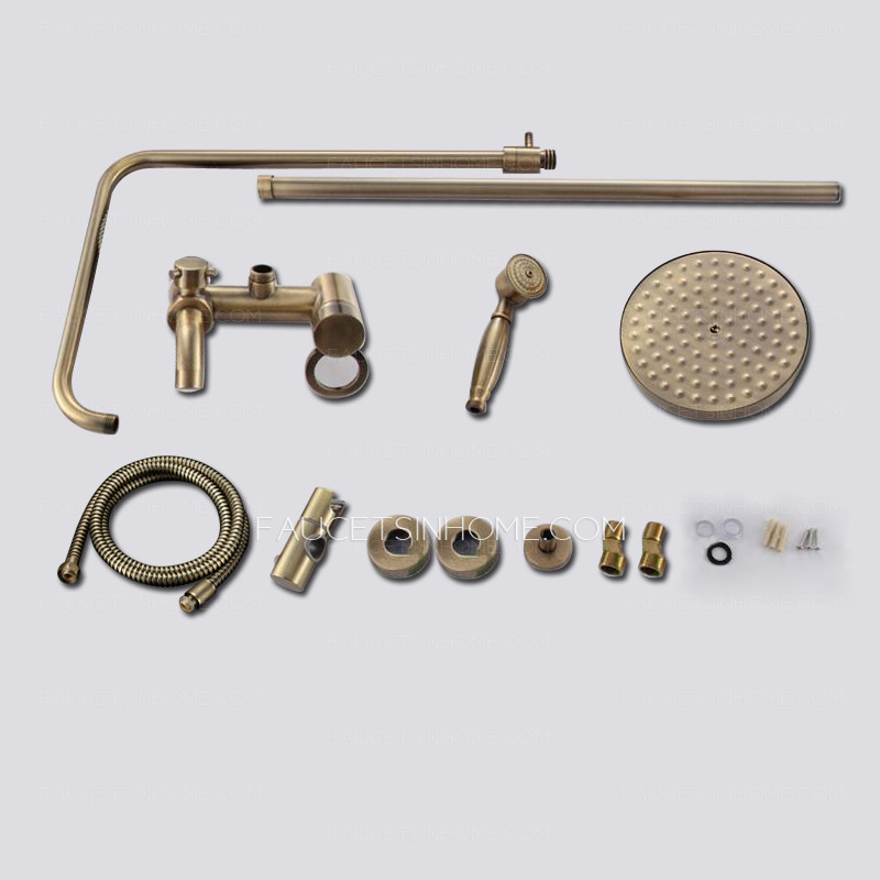 Antique Brass Wall Mount Outside Bathroom Shower Faucet