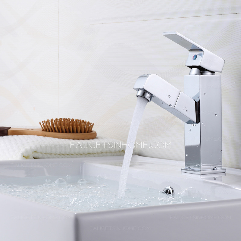 Modern Pullout Spray Square Shaped Bathroom Sink Faucet