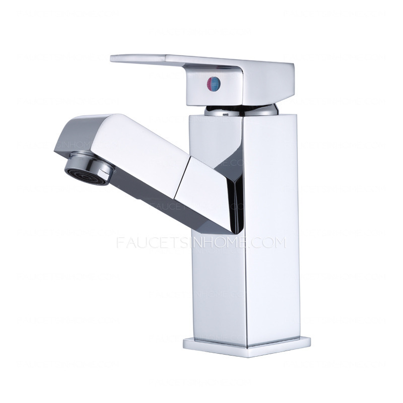 Modern Pullout Spray Square Shaped Bathroom Sink Faucet