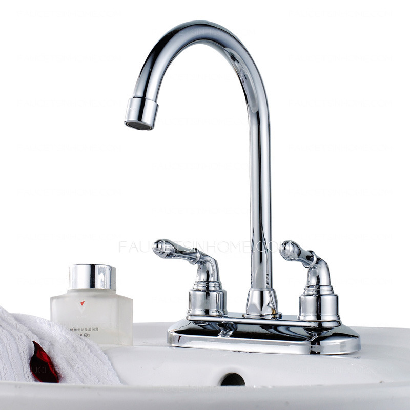 Cheap Tall Bent Two Handles Filtering Bathroom Sink Faucet