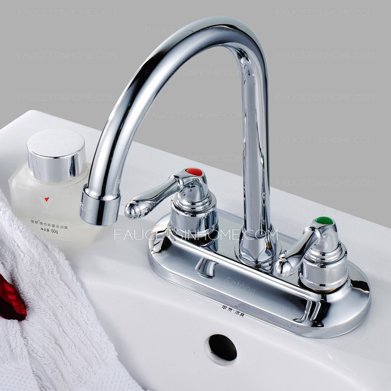 Cheap Tall Bent Two Handles Filtering Bathroom Sink Faucet