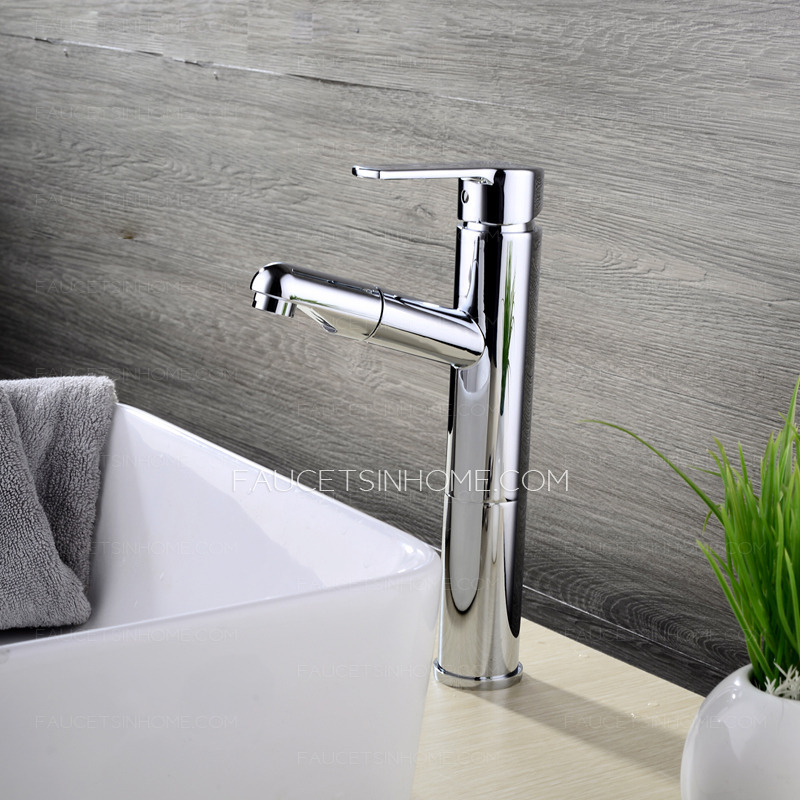 Commercial Pullout Spray Tall Vessel Bathroom Sink Faucet