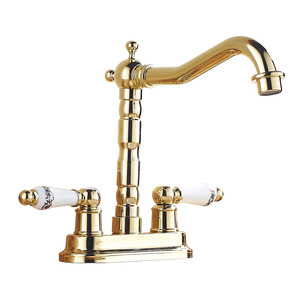 Vintage Two Handles Polished Brass Bathroom Sink Faucet