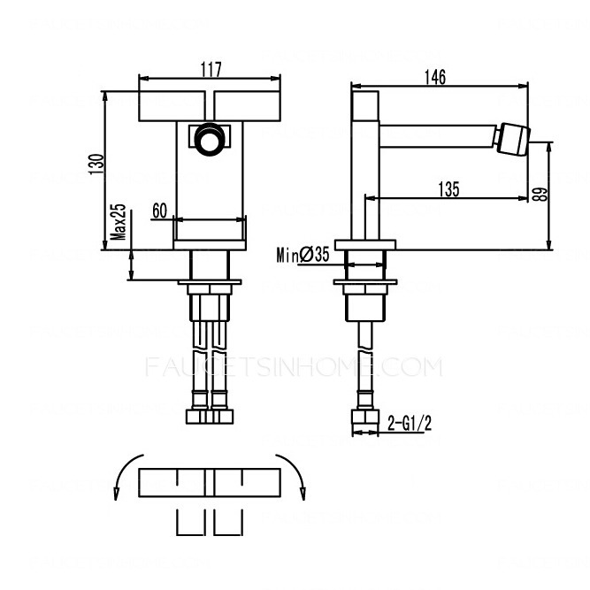 Cool Desinged Copper Two Handles Bidet Faucet For Bathroom