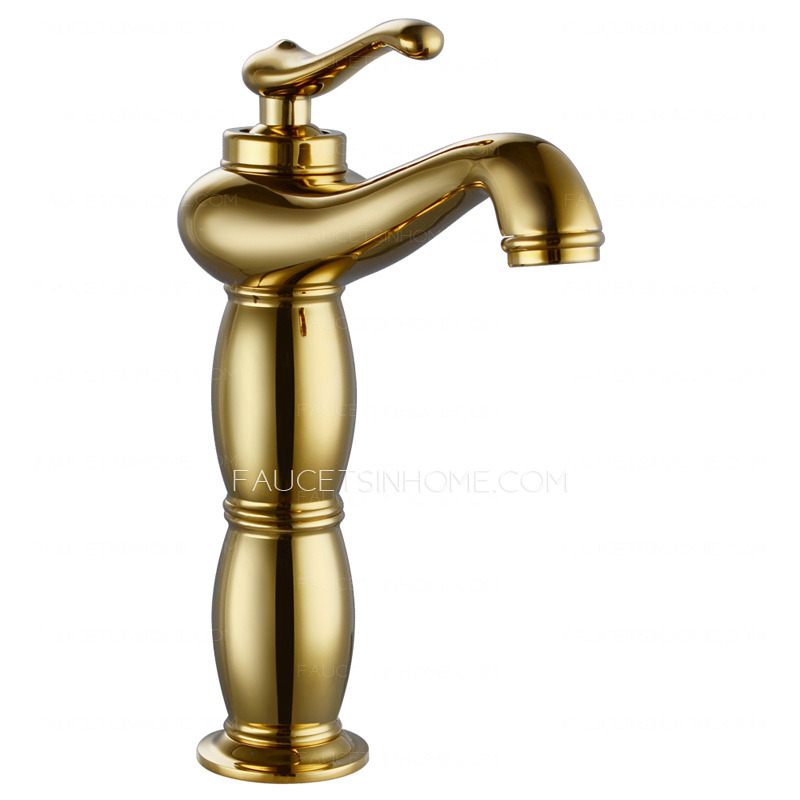 Antique Tall Polished Brass Vessel Bathroom Sink Faucet