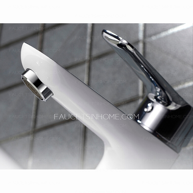 Modern White Porcelain Deck Mounted Bathroom Sink Faucet