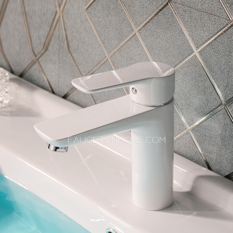 Modern White Porcelain Deck Mounted Bathroom Sink Faucet