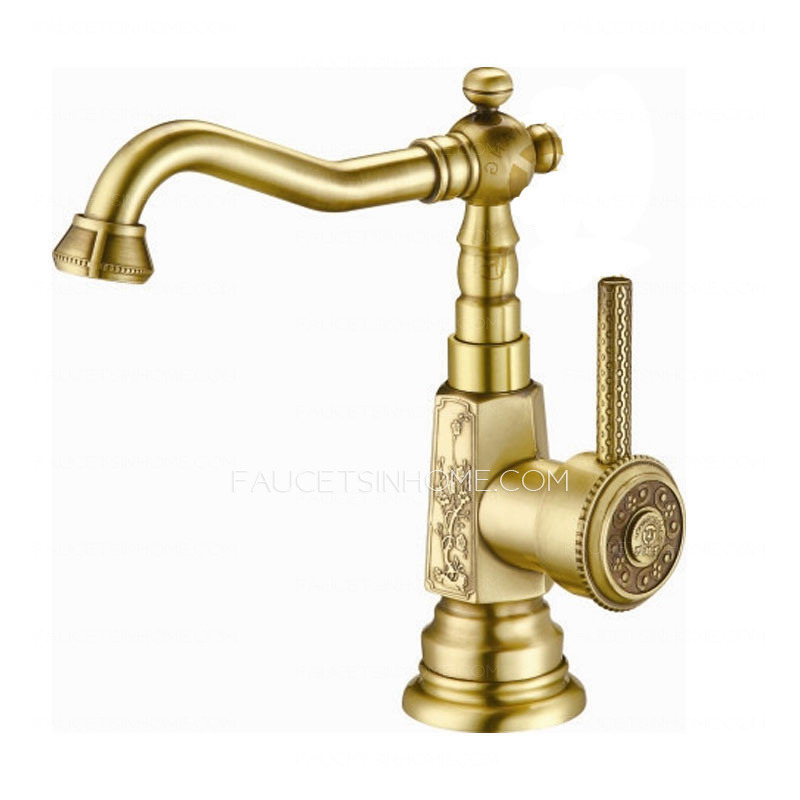 Antique Brass Carving Deck Mounted Bathroom Sink Faucet