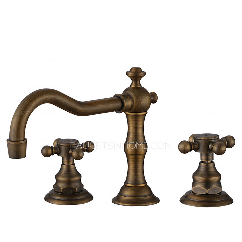 Vintage Antique Bronze Three Hole Bathroom Sink Faucet