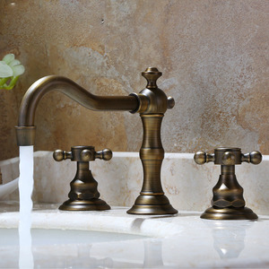 Vintage Antique Bronze Three Hole Bathroom Sink Faucet
