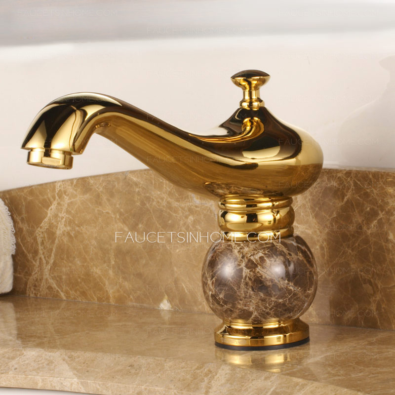 Antique Gold Marble Handle Three Hole Bathroom Sink Faucet