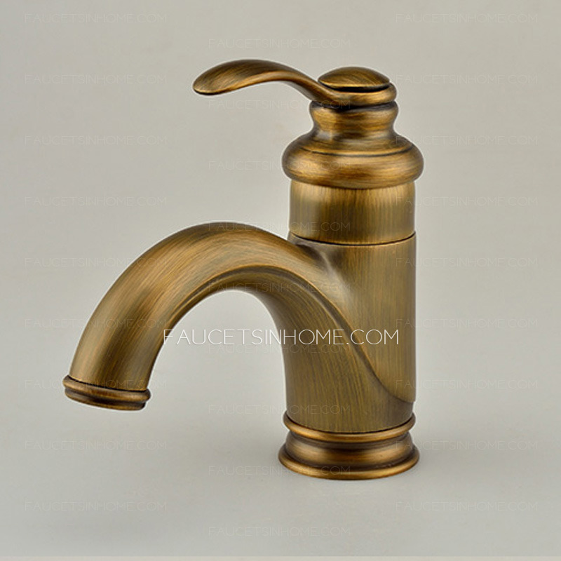 Hiweer Antique Polished Brass One Hole Bathroom Sink Faucet