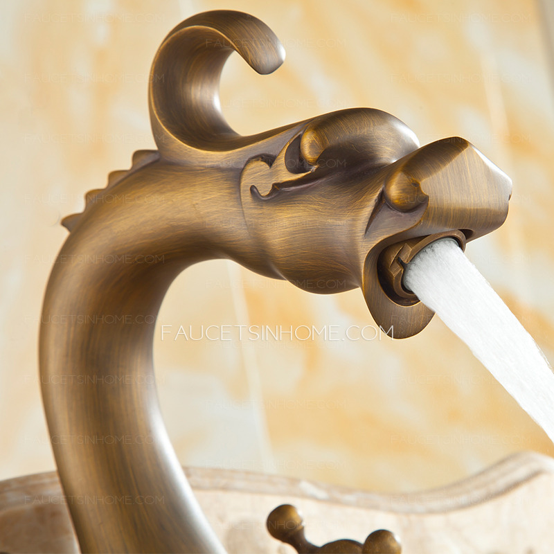 Vintage Chinese Dragon Designed Copper Bathroom Sink Faucet