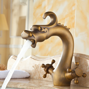 Vintage Chinese Dragon Designed Copper Bathroom Sink Faucet