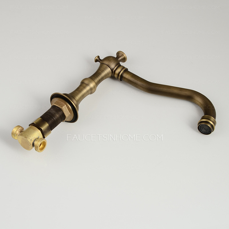 Vintage Antique Brass Three Hole Cross Handle Bathroom Faucet