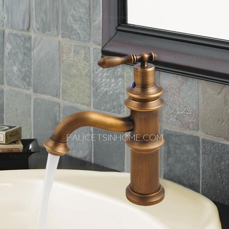 Antique Brass Brushed Single Handle Bathroom Sink Faucet